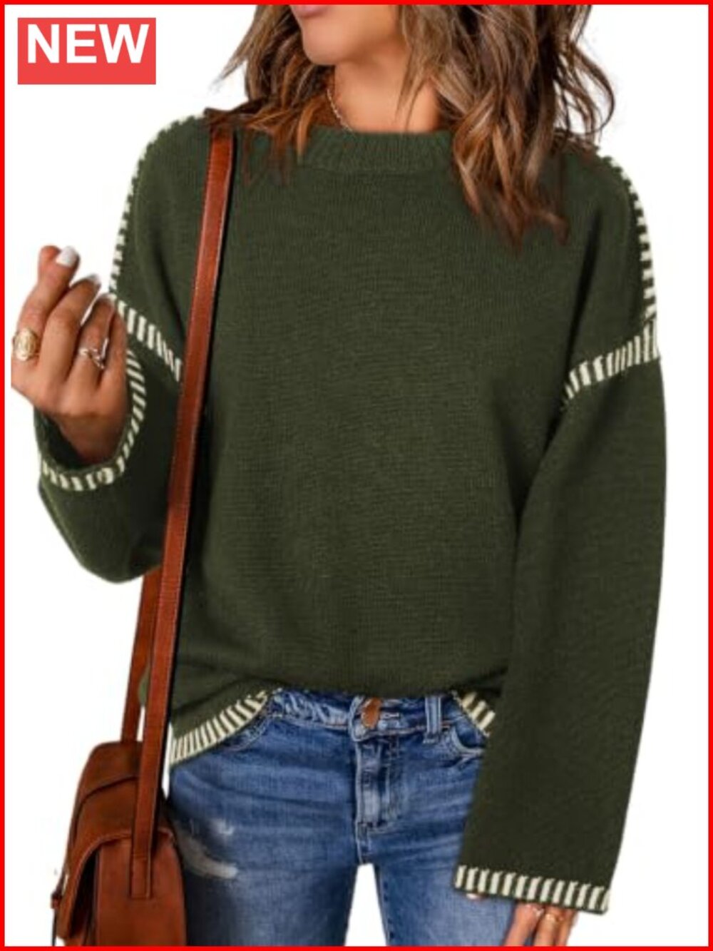 Oversized Crewneck Long Sleeve Cable Knit Pullover Sweater